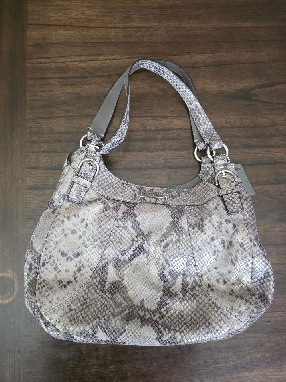 COACH Madison Maggie F19678 Grey Python Embossed Leather 3-Section Hobo Purse
